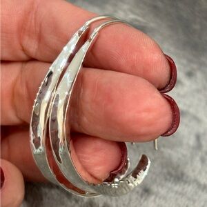 Vintage Designer Signed ATI Mexico Hammered Sterling Silver Hoops